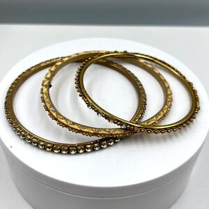 Vintage Gold Tone Rhinestone Bangle Bracelet Set Textured Stackable Bracelets